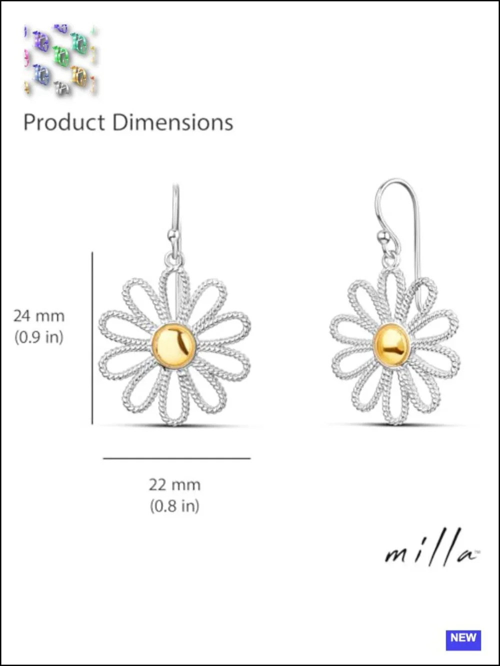 Sterling Silver Plated Daisy Dangle Earrings Flower Drop Hypoallergenic